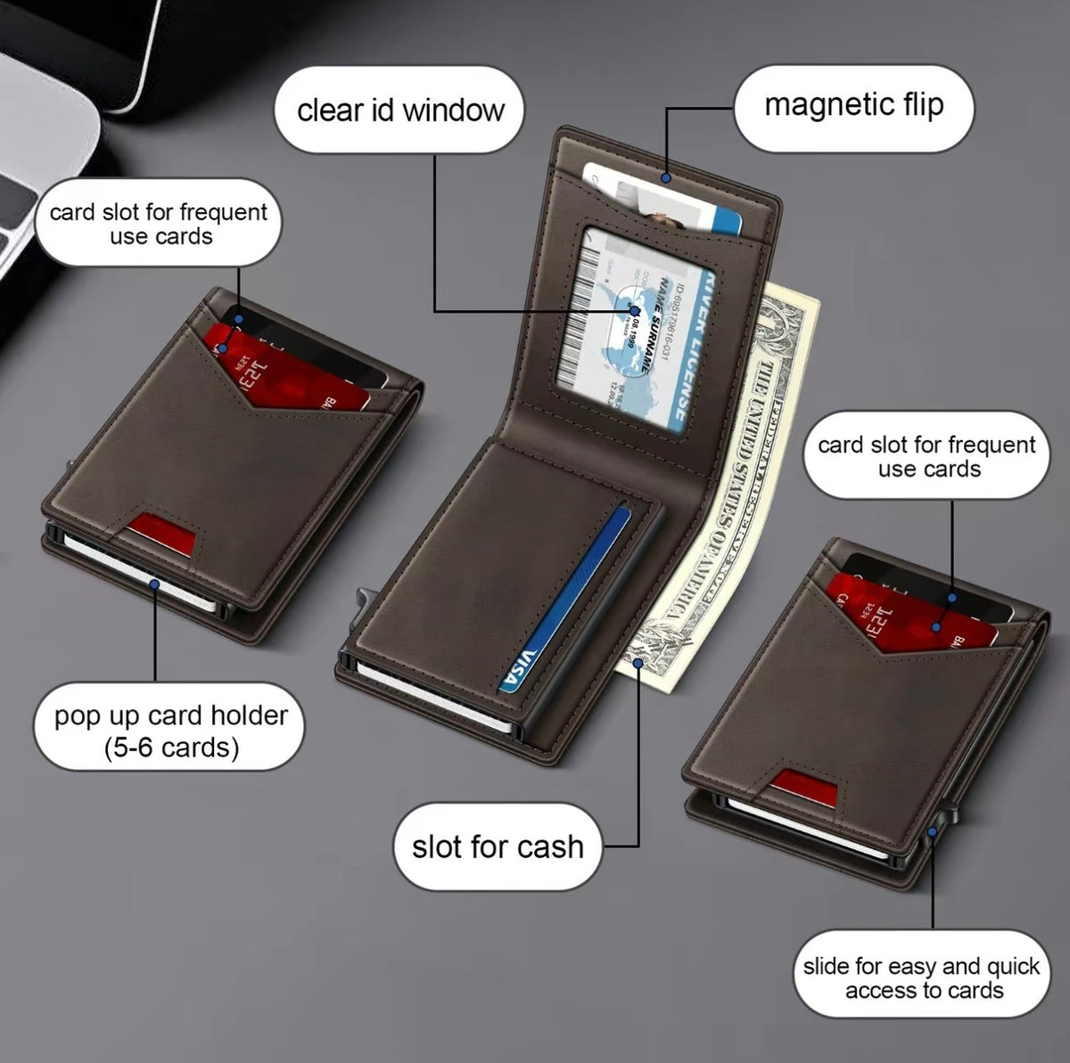 Stratum™ Pop-Up RFID Wallet (Dark Brown)
